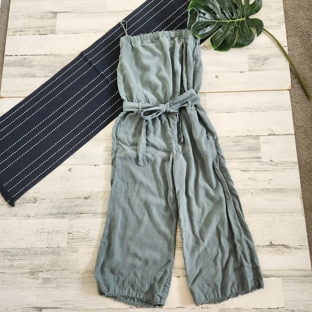 Bella Dahl Tencel Raw Edge Cropped Jumpsuit Green Size Small